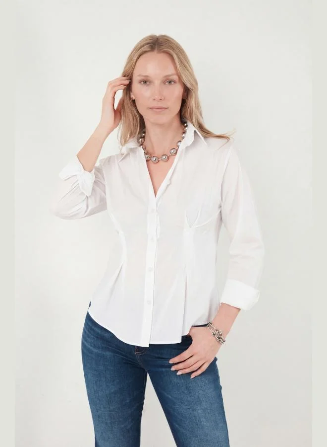 Lela  Lela Waist-Cut Pleated Cotton Blend Fitted Shirt Women's SHIRT 6778275 for Women | Best Price UAE