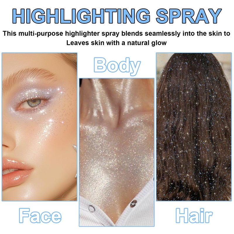 LemonSac Hair and Body Glitter Spray, Shimmering Powder Sparkle Powder Makeup, Glitter Loose Sparkle Makeup for Body Highlighter,Festival Prom Rave Accessories (Glint-Rainbow) - Image 5