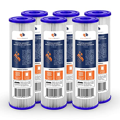 Aquaboon 1 Micron Pleated Water Filter 10 x 2.5 - Whole House Sediment Filter Replacement Cartridge Compatible with WFPFC3002, WHKF-WHPL, 6-Pack - Image 1