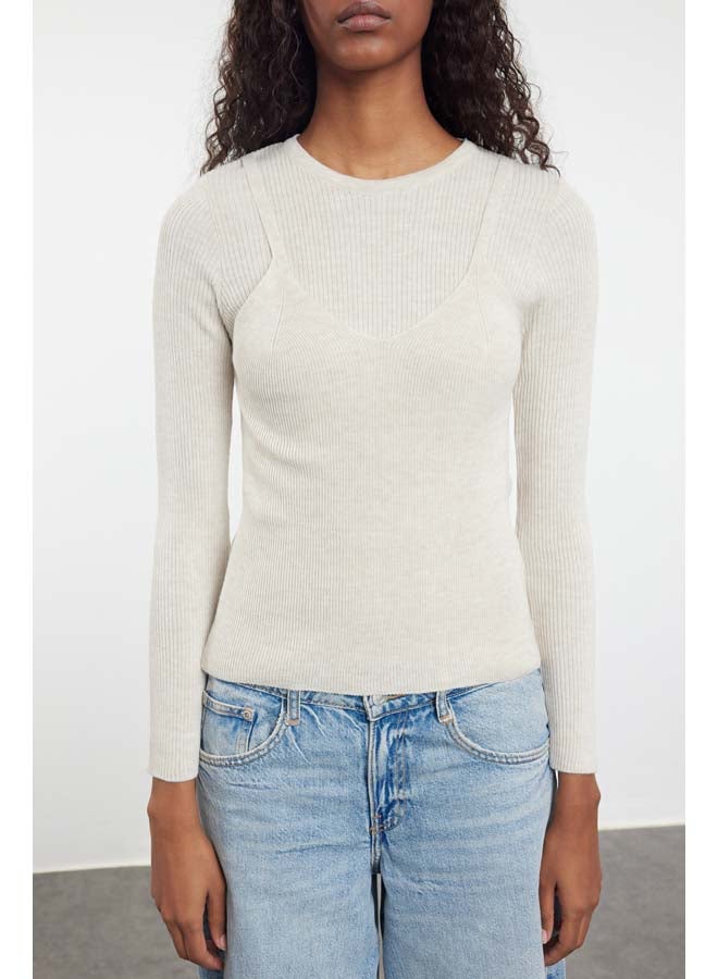 trendyol Beige Basic Double Knitwear Sweater TWOAW25KZ00016 - Image 3