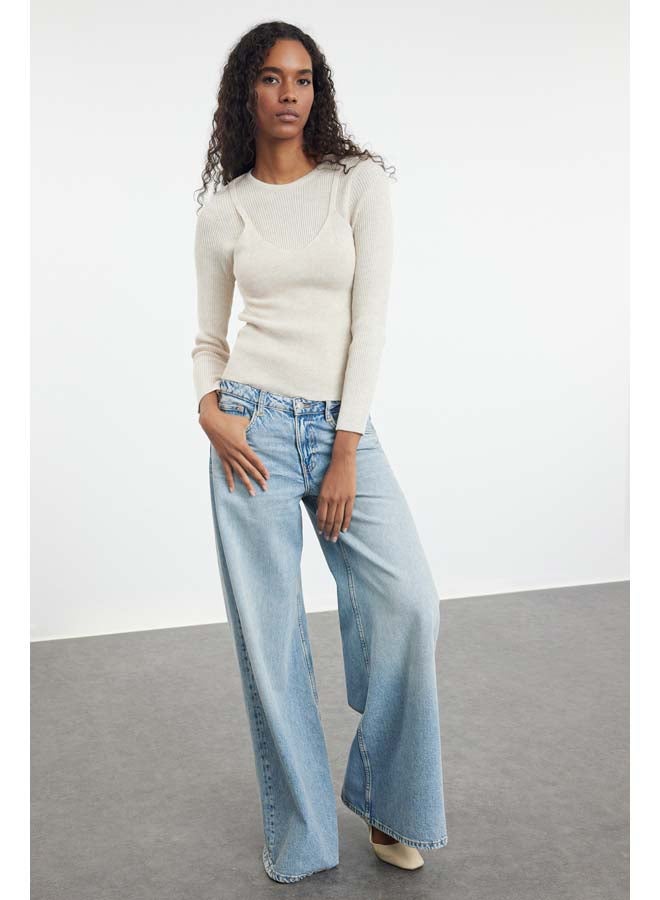 trendyol Beige Basic Double Knitwear Sweater TWOAW25KZ00016 - Image 2