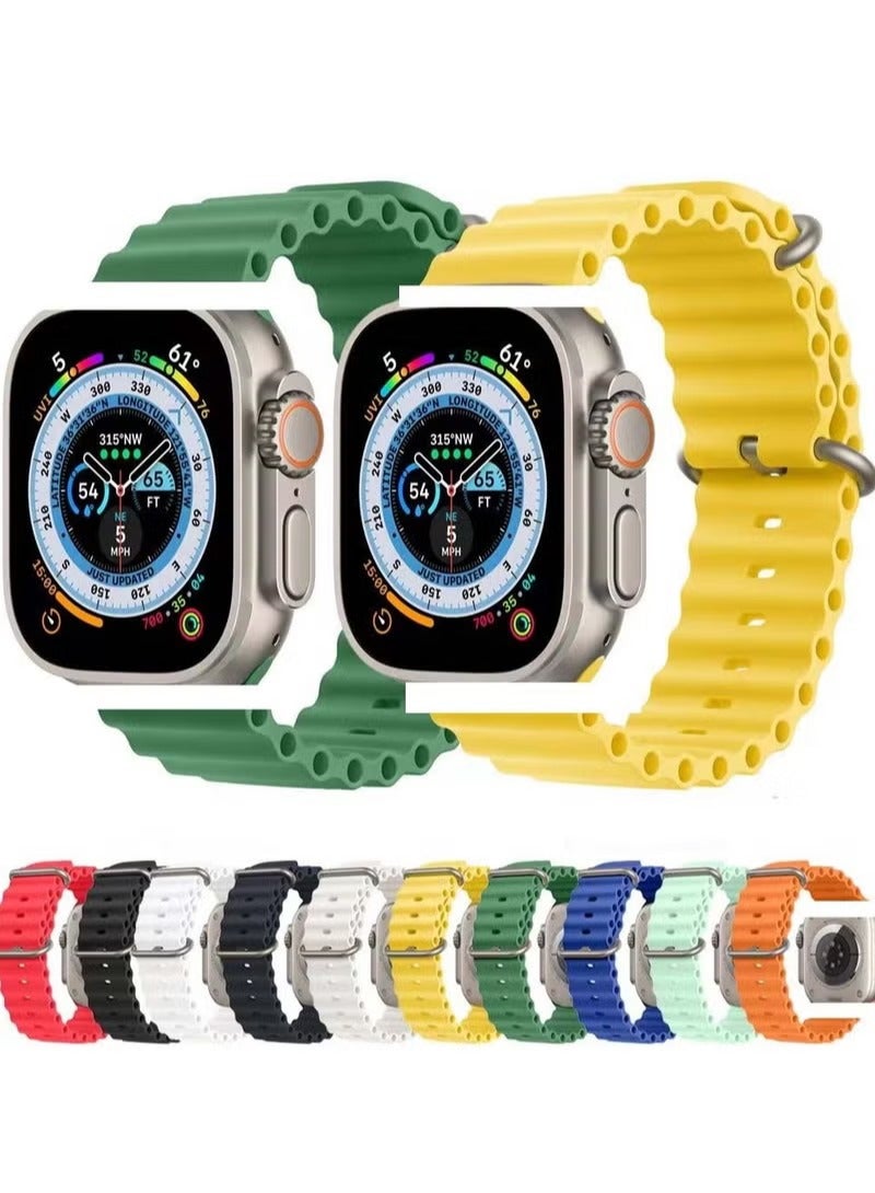 10 Pack Silicone Ocean Band for Apple Watch Ultra Ultra2/ 9 8 7 6 5 4 3 2 1 SE,Soft Silicone Waterproof Strap Wristbands Compatible with iWatch Apple Watch Series Ultra 49mm 45mm 44mm 42mm Women Men - Image 1