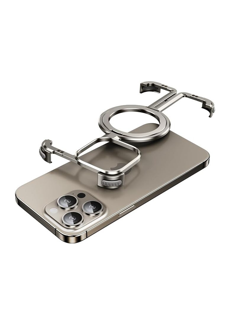 غلاف تيتانيوم طبيعي بدون إطار لهاتف iPhone 15 Pro Max / 15 Pro / 15 Plus / 15 مع قاعدة Magsafe، تصميم أقل حواف وزنها خفيف معدني صلب صدمات فائق النحافة