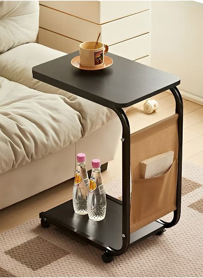 Taimi C-Shaped Side Table with Wheels and Storage Bag, Modern Design Coffee Table, Bedside or Sofa Table For Living Room and Bedroom 45x30x63CM - Black  - Image 1