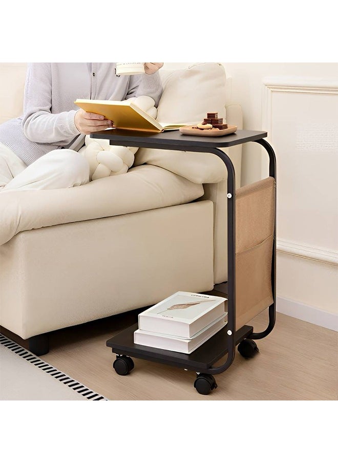 Taimi C-Shaped Side Table with Wheels and Storage Bag, Modern Design Coffee Table, Bedside or Sofa Table For Living Room and Bedroom 45x30x63CM - Black  - Image 3