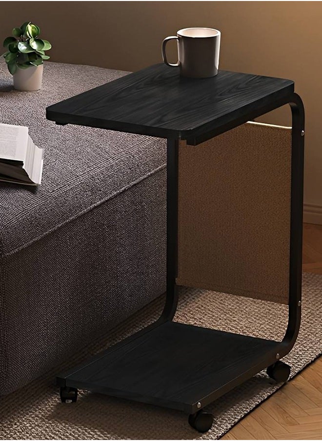 Taimi C-Shaped Side Table with Wheels and Storage Bag, Modern Design Coffee Table, Bedside or Sofa Table For Living Room and Bedroom 45x30x63CM - Black  - Image 2