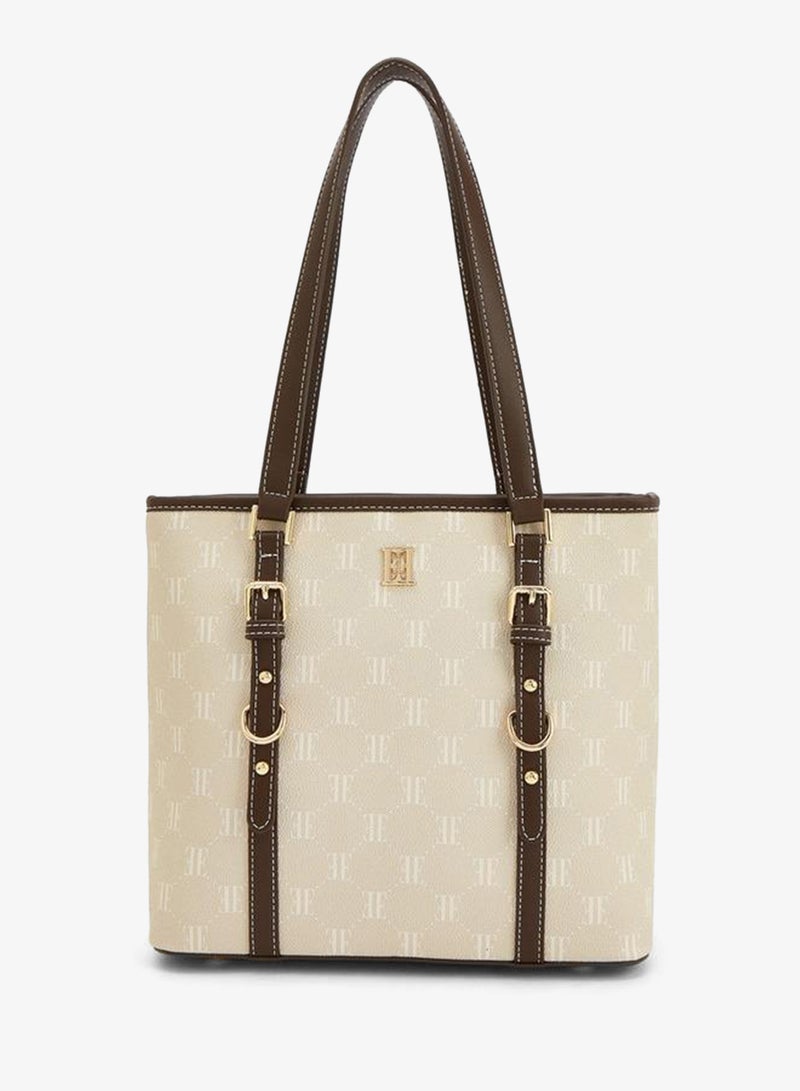 ELLE Monogram Print Tote Bag With Zip Closure - Image 1