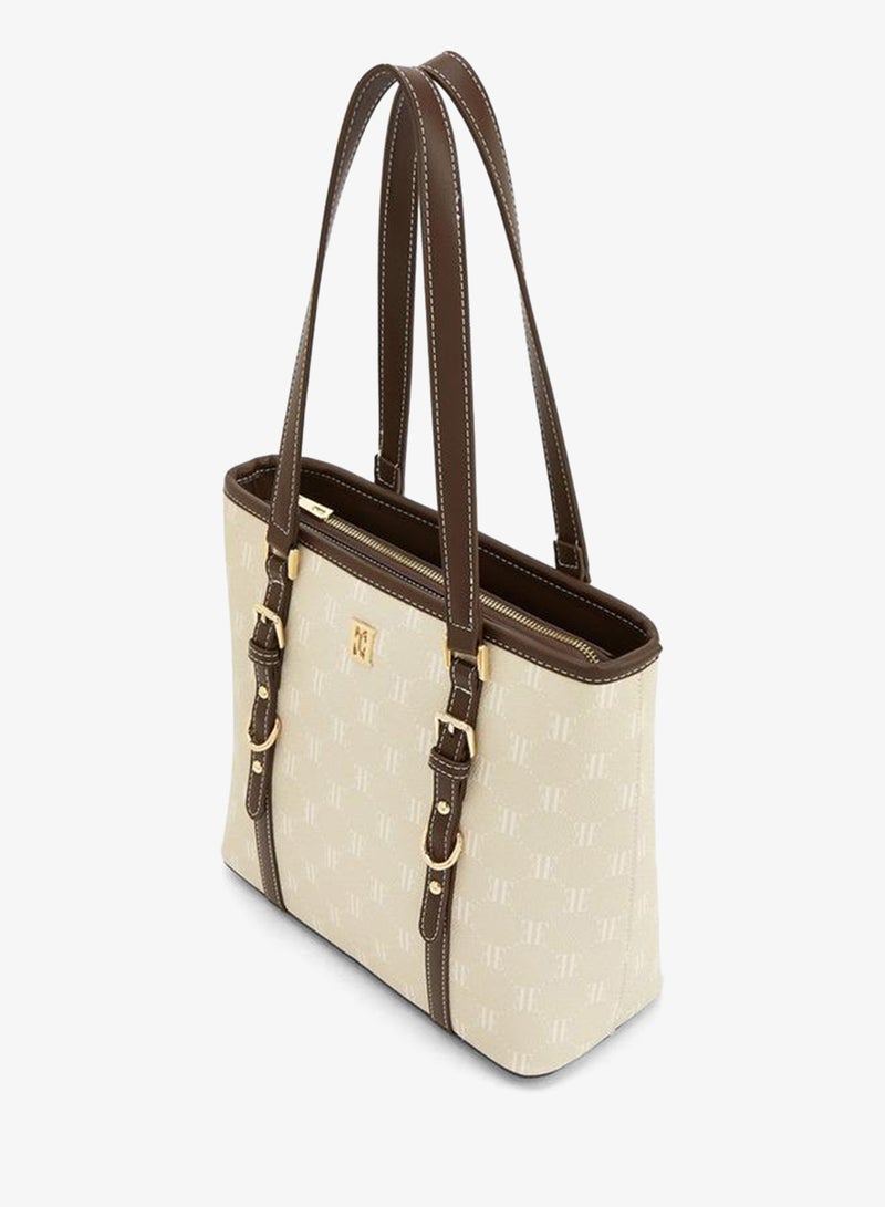 ELLE Monogram Print Tote Bag With Zip Closure - Image 5