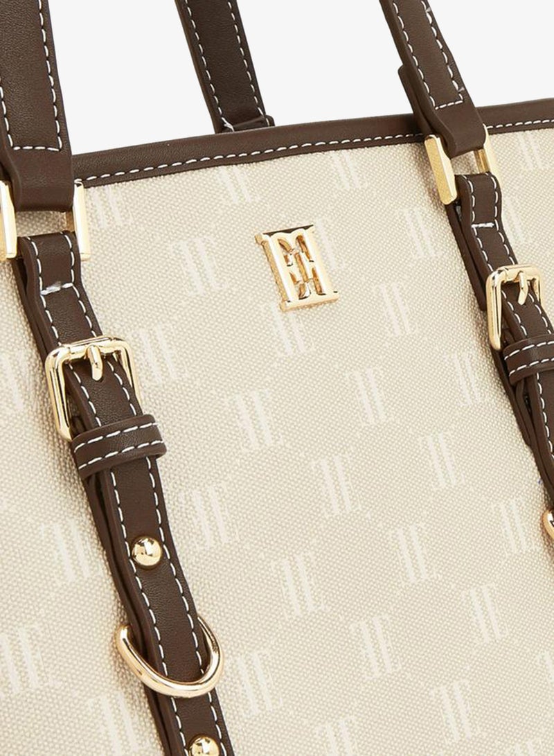 ELLE Monogram Print Tote Bag With Zip Closure - Image 4