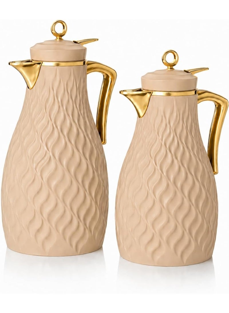 Premium Coffee and Tea Thermos Set 2 Pieces (0.7 + 1.0 Liter) | Thermos Coffee Keeps Heat 12 Hours | Equipped with Crescent Medallion Mountable Ideal for Events and Hospitality (Light Champagne) - Image 1