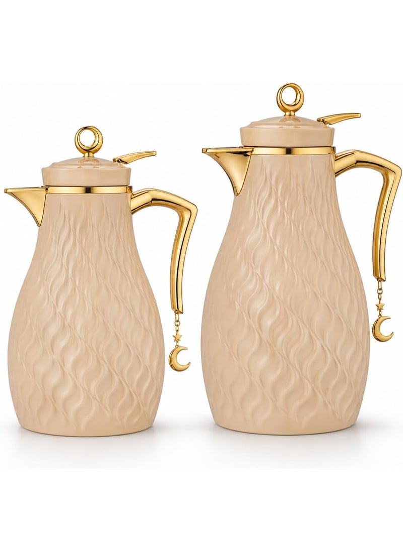 Premium Coffee and Tea Thermos Set 2 Pieces (0.7 + 1.0 Liter) | Thermos Coffee Keeps Heat 12 Hours | Equipped with Crescent Medallion Mountable Ideal for Events and Hospitality (Light Champagne) - Image 3
