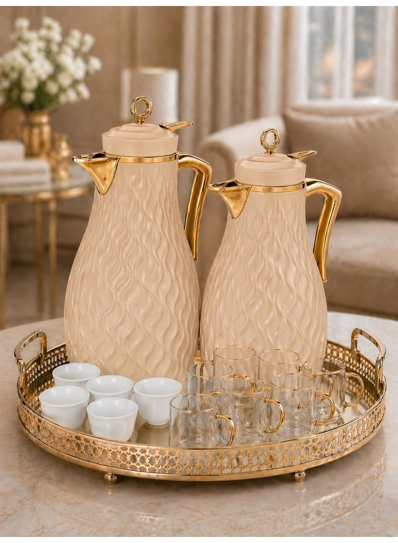 Premium Coffee and Tea Thermos Set 2 Pieces (0.7 + 1.0 Liter) | Thermos Coffee Keeps Heat 12 Hours | Equipped with Crescent Medallion Mountable Ideal for Events and Hospitality (Light Champagne) - Image 2