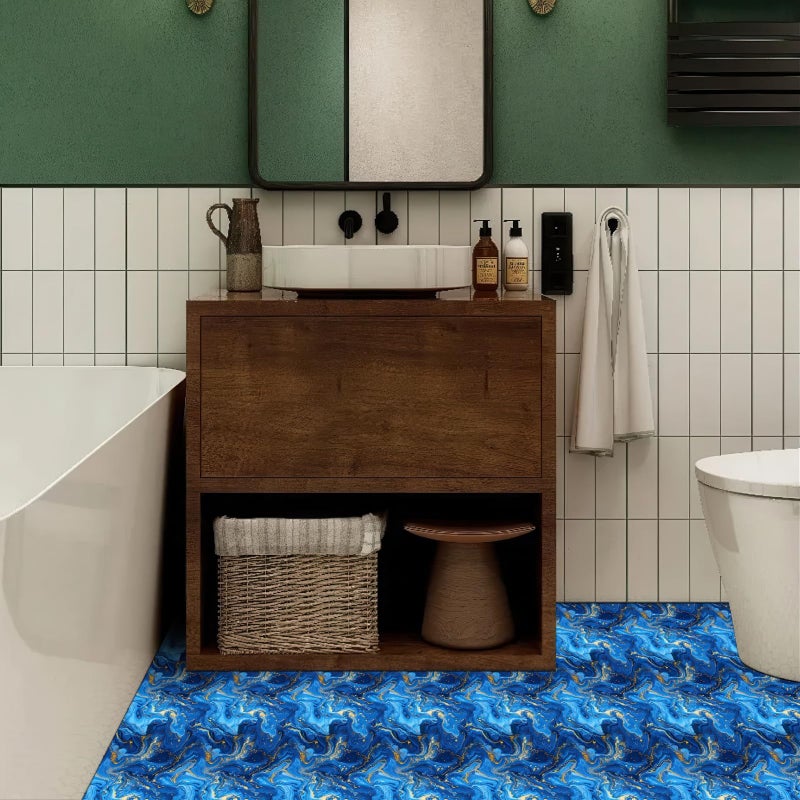 HOMETITUTE 10PCS 12x12 Inch Blue Marble Swirl Peel and Stick Floor Tiles Removable Self Adhesive Vinyl Flooring Stickers with Gold Texture for Bathroom Kitchen Wall Decor - Image 4