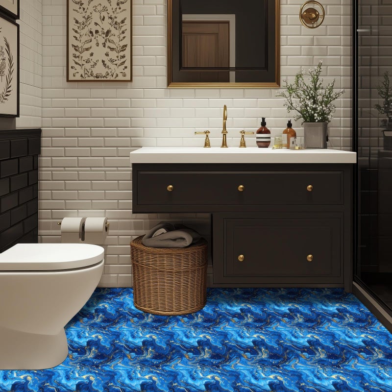HOMETITUTE 10PCS 12x12 Inch Blue Marble Swirl Peel and Stick Floor Tiles Removable Self Adhesive Vinyl Flooring Stickers with Gold Texture for Bathroom Kitchen Wall Decor - Image 3