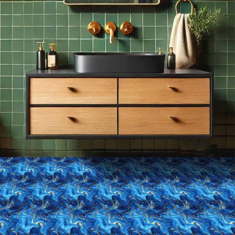 HOMETITUTE 10PCS 12x12 Inch Blue Marble Swirl Peel and Stick Floor Tiles Removable Self Adhesive Vinyl Flooring Stickers with Gold Texture for Bathroom Kitchen Wall Decor - Image 2