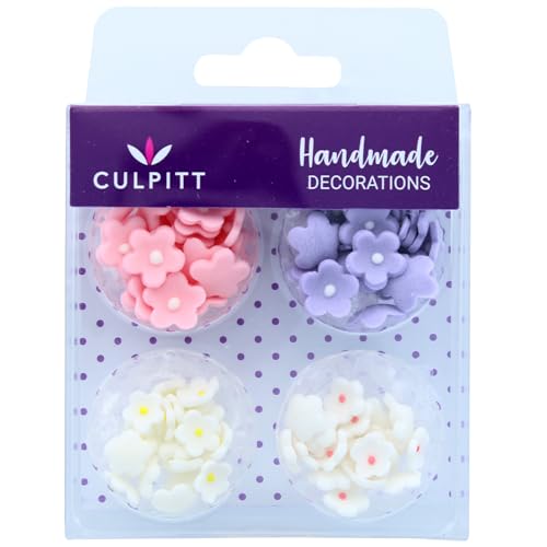 Culpitt Mini Flowers Assorted Sugar Pipings 6mm and 10mm Sugar Paste Flowers with Royal Icing Centre Decoration for Cupcakes and Cakes Pack of 100 Pink 06219 - Image 1
