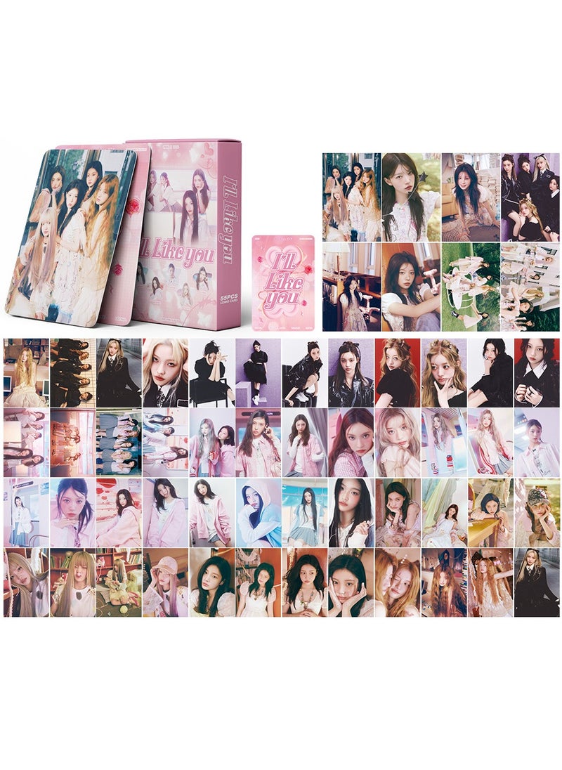 xozgdovg Integrate small card KPOP Korean Wave photo card 55 boxed DIY collection IVE ILLIT pink -I'LL LIKE YOU 