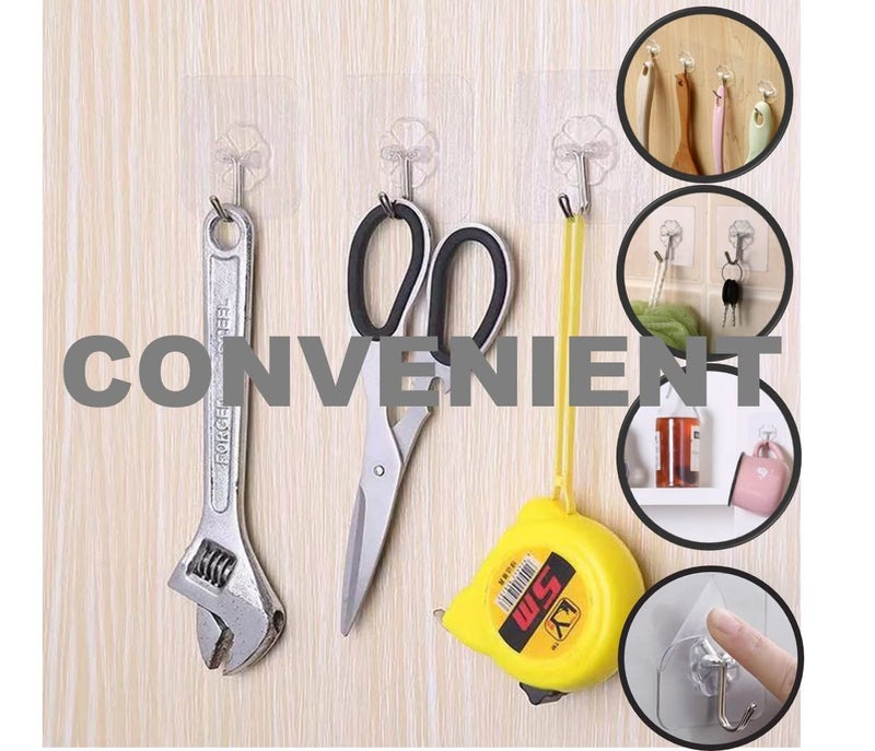 QUALIALL Adhesive Hooks, 20 Packs, 33lbs/15kg Premium Heavy Duty Wall Ceiling Hooks for Hanging, Damage Free, Clear Sticky Hanger for Kitchen, Bathroom Shower Outdoor Use. - Image 5