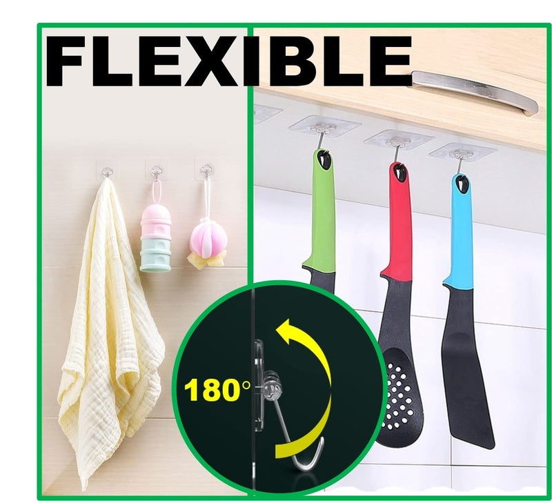 QUALIALL Adhesive Hooks, 20 Packs, 33lbs/15kg Premium Heavy Duty Wall Ceiling Hooks for Hanging, Damage Free, Clear Sticky Hanger for Kitchen, Bathroom Shower Outdoor Use. - Image 4