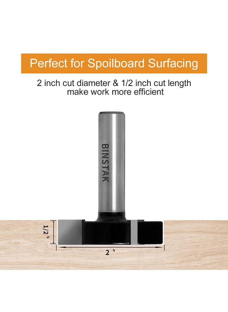 BINSTAK CNC Spoilboard Surfacing Router Bits, 1/2 inch Shank 2 inch Cutting Diameter, Slab Flattening Router Bit Planing Bit Wood Milling Cutter Planer Woodworking Tool by BINSTAK (Carbide)  - Image 2