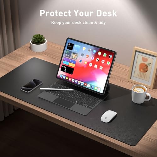 Aothia Leather Desk Pad Protector, Mouse Pad, Office Desk Mat, Non-Slip PU Leather Desk Blotter, Laptop Desk Pad, Waterproof Desk Writing Pad for Office and Home (48"x17", Black) - Image 3