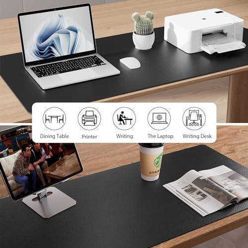 Aothia Leather Desk Pad Protector, Mouse Pad, Office Desk Mat, Non-Slip PU Leather Desk Blotter, Laptop Desk Pad, Waterproof Desk Writing Pad for Office and Home (48"x17", Black) - Image 5