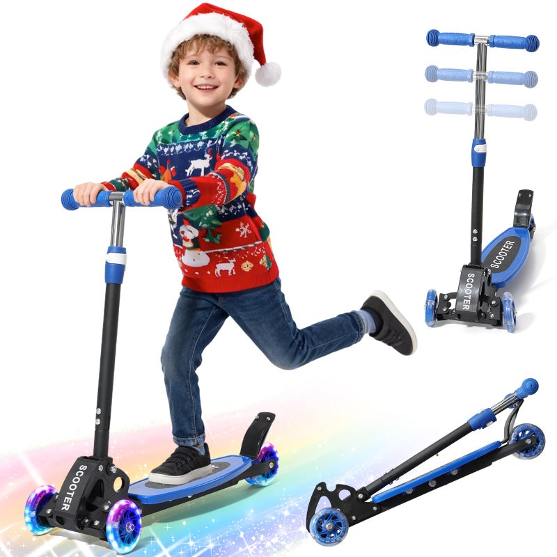 DEROFIT Kick Scooter for Kid 3-5 5-7,LED Lighted 3 Wheels,Folding Scooter, Lean to Steer,Adjustable Height,Widen Anti-Slip Deck, Heavy Duty Metal Toddler Scooters for Boys Girls 3-8 up to 150 LBs - Image 1