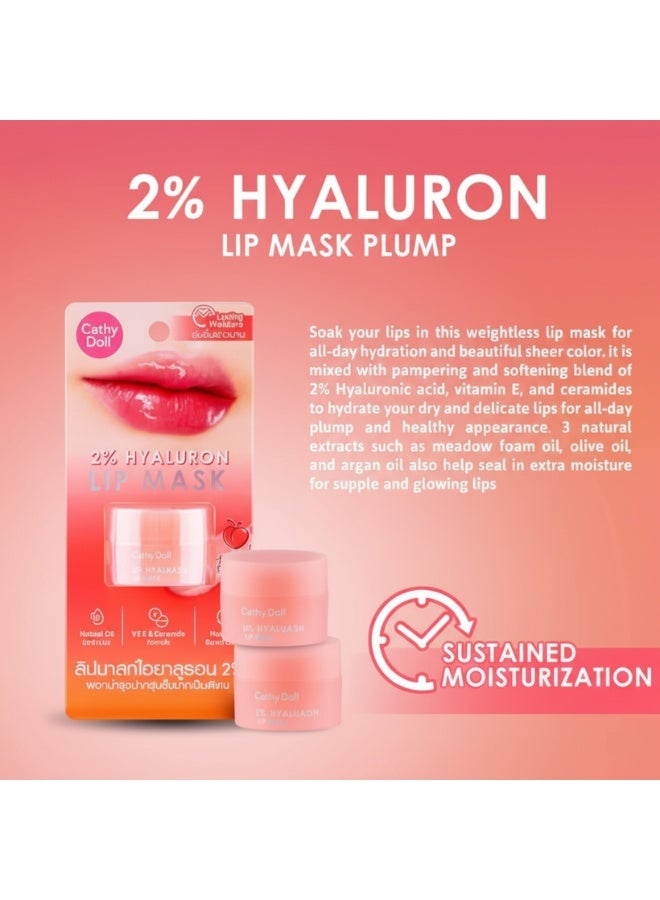 Cathy Doll Peach Lip Mask 2 Percent Hyaluronic Acid Deep Moisturizing Plumping Treatment for Dry Cracked Lips 4.5 g Lip Care Hydrating Overnight Balm - Image 3