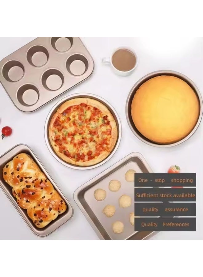 5 Pieces Of Bakeware Set, Non Stick Baking Mold Set, Carbon Steel Cake Mold Set, Kitchen Baking Tools，With Pizza Tray, Round, Square Baking Tray, Cake Mold Plate, Suitable For Novice Bakers