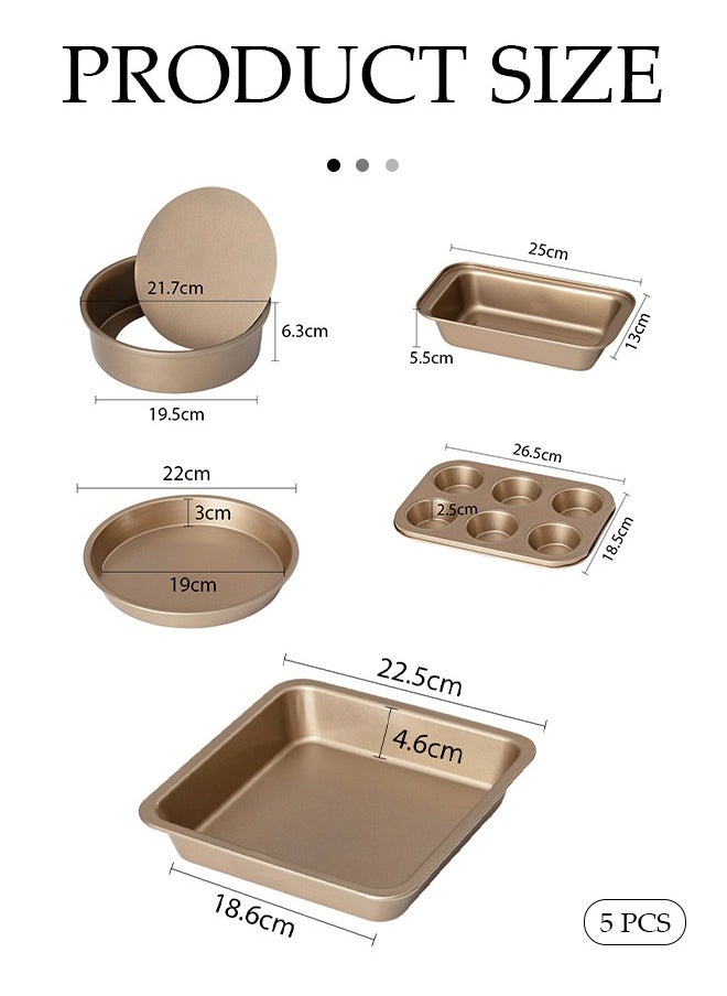 DUNISO 5 Pieces Of Bakeware Set, Non Stick Baking Mold Set, Carbon Steel Cake Mold Set, Kitchen Baking Tools，With Pizza Tray, Round, Square Baking Tray, Cake Mold Plate, Suitable For Novice Bakers  - Image 3