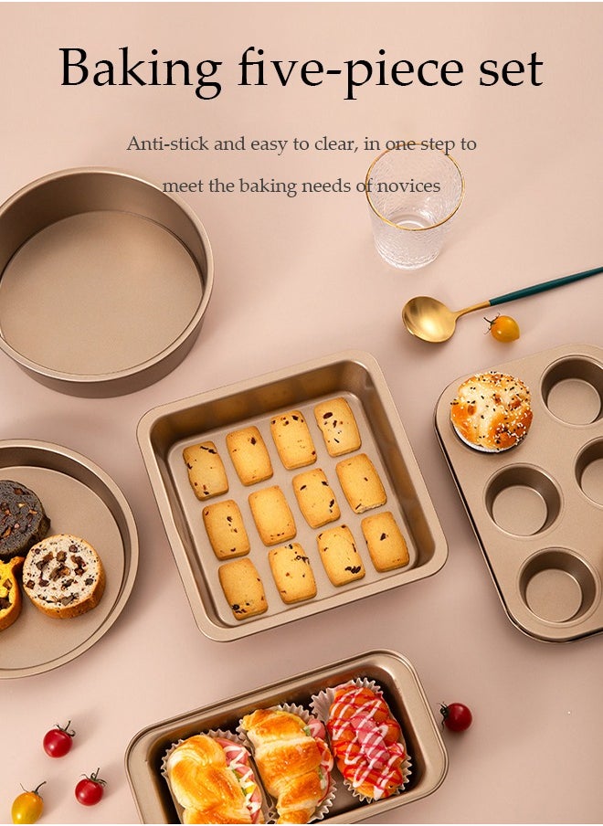 DUNISO 5 Pieces Of Bakeware Set, Non Stick Baking Mold Set, Carbon Steel Cake Mold Set, Kitchen Baking Tools，With Pizza Tray, Round, Square Baking Tray, Cake Mold Plate, Suitable For Novice Bakers  - Image 4