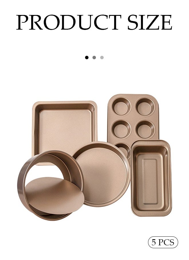 DUNISO 5 Pieces Of Bakeware Set, Non Stick Baking Mold Set, Carbon Steel Cake Mold Set, Kitchen Baking Tools，With Pizza Tray, Round, Square Baking Tray, Cake Mold Plate, Suitable For Novice Bakers  - Image 2