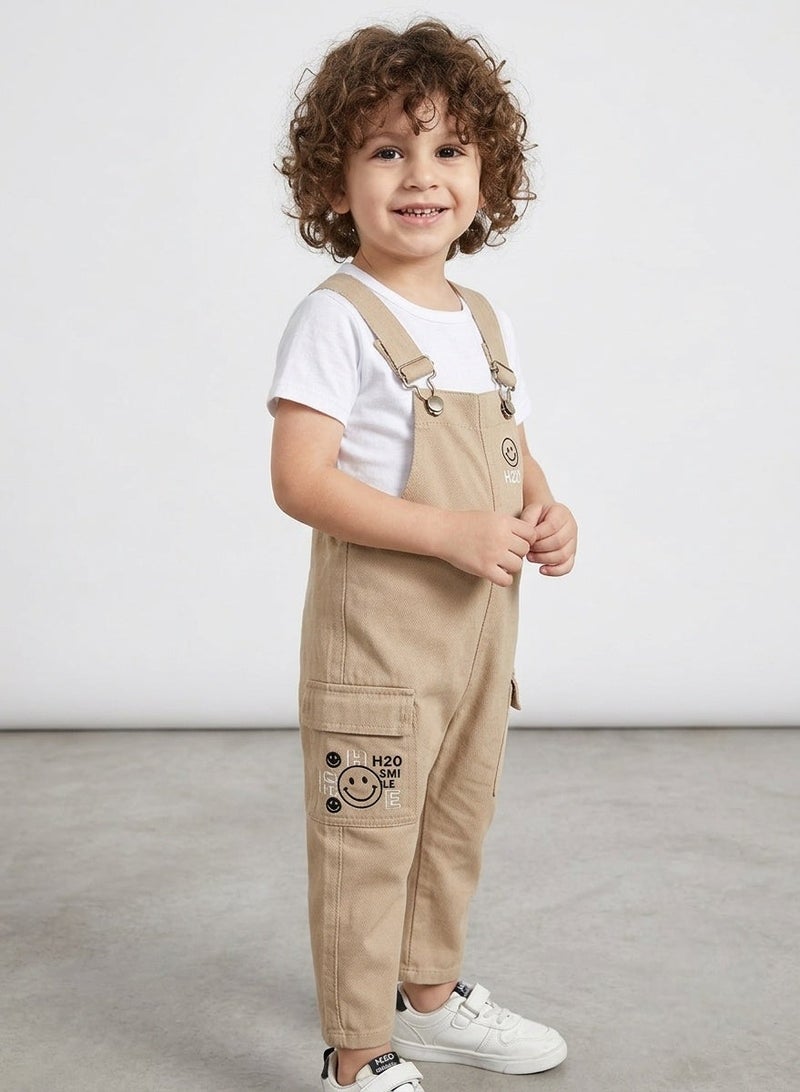 Boys Printed Gabardine Jumpsuit with Adjustable Shoulder Straps, Soft Cotton Blend Dungarees, Casual Sleeveless Romper, Comfortable Everyday Outfit for Kids with Pocket Design - Image 1