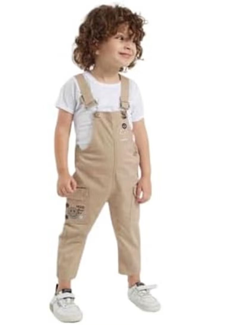 Boys Printed Gabardine Jumpsuit with Adjustable Shoulder Straps, Soft Cotton Blend Dungarees, Casual Sleeveless Romper, Comfortable Everyday Outfit for Kids with Pocket Design - Image 2