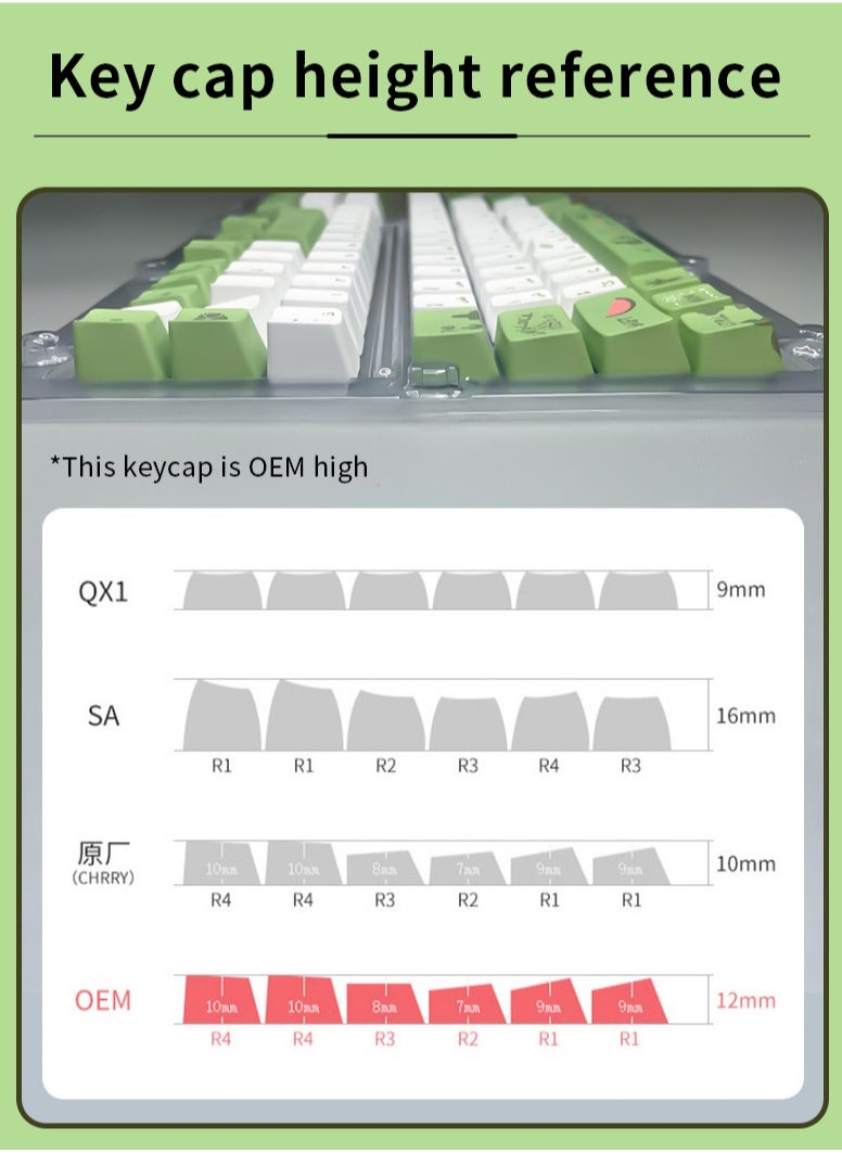 Flash Hawk - PBT Arabic Keyboard Caps, Sublimation Mixed Color Theme Keycaps Adapts to 61/62/64/68/84/87/104/108/980 Keys Keyboard Green White - Image 1