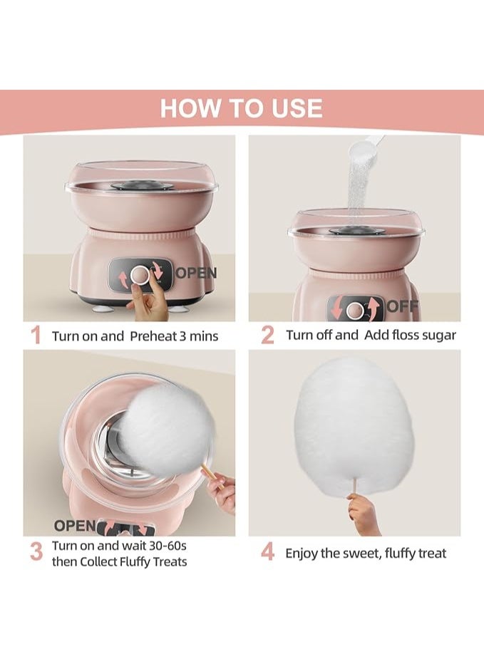 سوكاني آلة صنع حلوى القطن للأطفال، آلة صنع حلوى القطن المحمولة كهدية لأعياد الميلاد والحفلات مع 10 أعواد ومغرفة واحدة (لون وردي) - Image 4