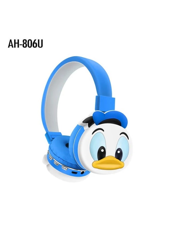 سماعات رأس للأطفال AH-806U، تصميم شخصية بطوط، لون أزرق - Image 2