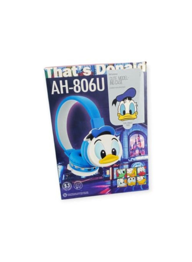 سماعات رأس للأطفال AH-806U، تصميم شخصية بطوط، لون أزرق - Image 4