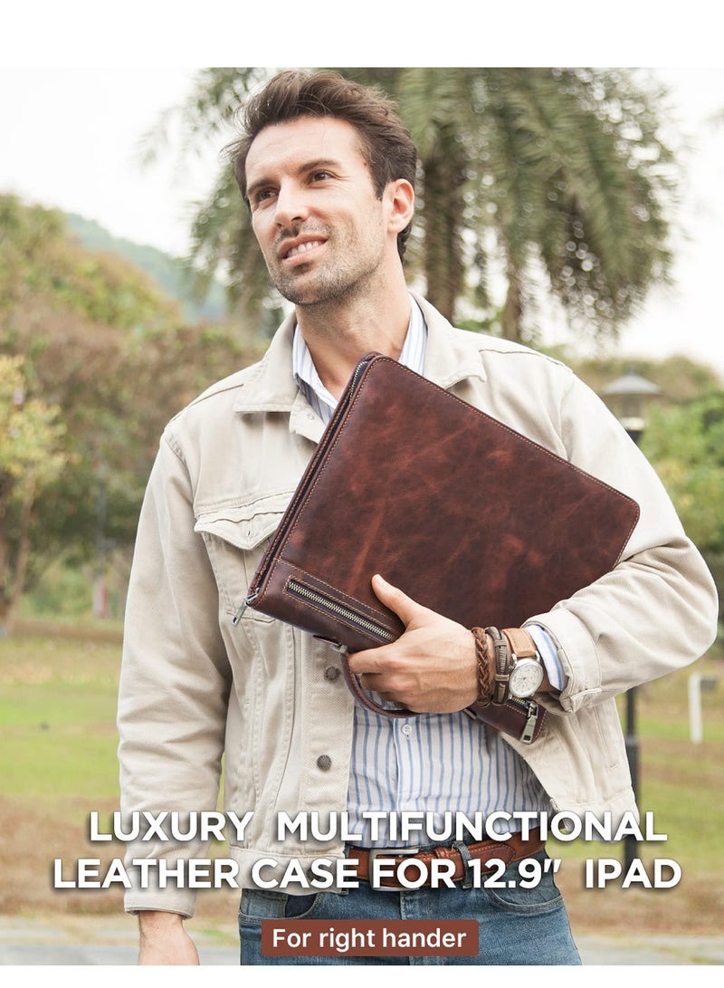 SYOSI Handmade Vintage Portfolio Letter Size Notepad/Legal Pad, Business Organizer Padfolio with Handle, for Men and Women, Work Portfolio with Notepad for Meeting and Travel 12.9 Inch Brown - Image 3