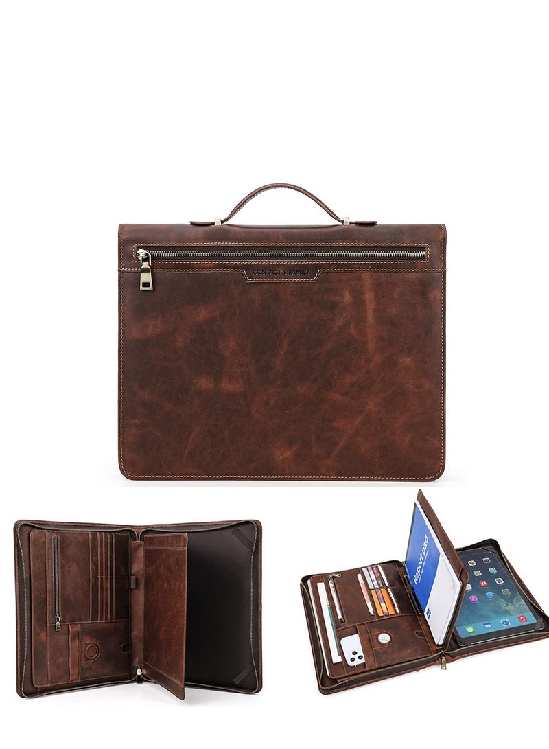 SYOSI Handmade Vintage Portfolio Letter Size Notepad/Legal Pad, Business Organizer Padfolio with Handle, for Men and Women, Work Portfolio with Notepad for Meeting and Travel 12.9 Inch Brown - Image 1