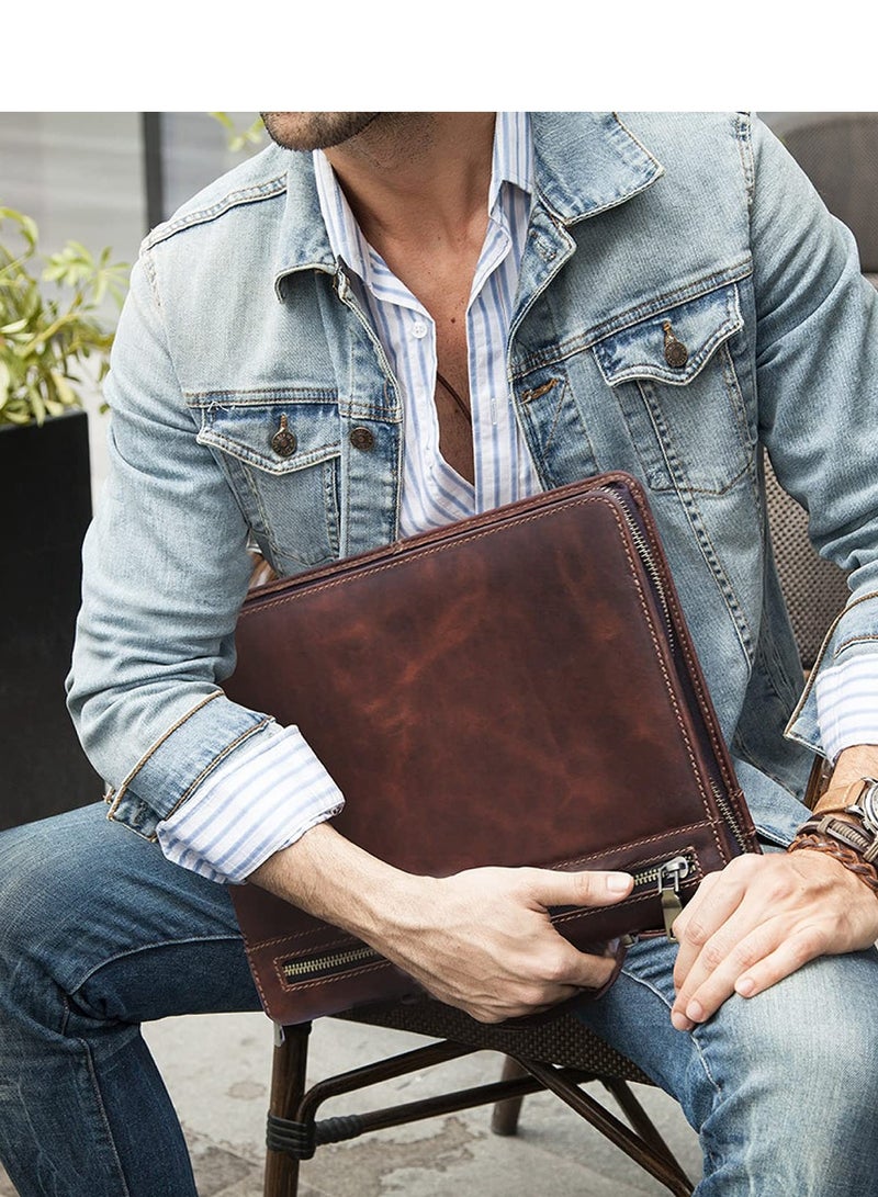 SYOSI Handmade Vintage Portfolio Letter Size Notepad/Legal Pad, Business Organizer Padfolio with Handle, for Men and Women, Work Portfolio with Notepad for Meeting and Travel 12.9 Inch Brown - Image 5