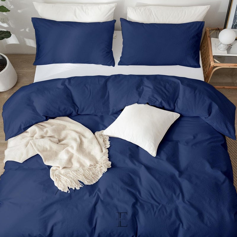 EDMUND Brushed Microfiber Double Bed Duvet Cover SetComforter CoverRajai CoverBlanket Cover 90x100 Inches Quilt Cover Double Bed with Zipper Pillow Cover Navy Blue - Image 3