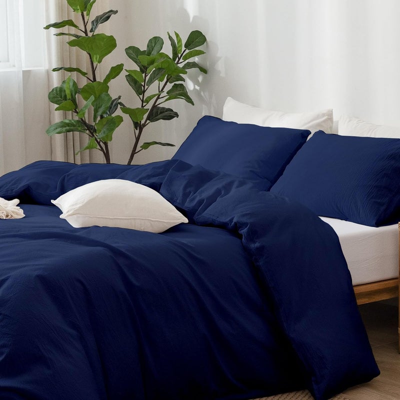 EDMUND Brushed Microfiber Double Bed Duvet Cover SetComforter CoverRajai CoverBlanket Cover 90x100 Inches Quilt Cover Double Bed with Zipper Pillow Cover Navy Blue - Image 2