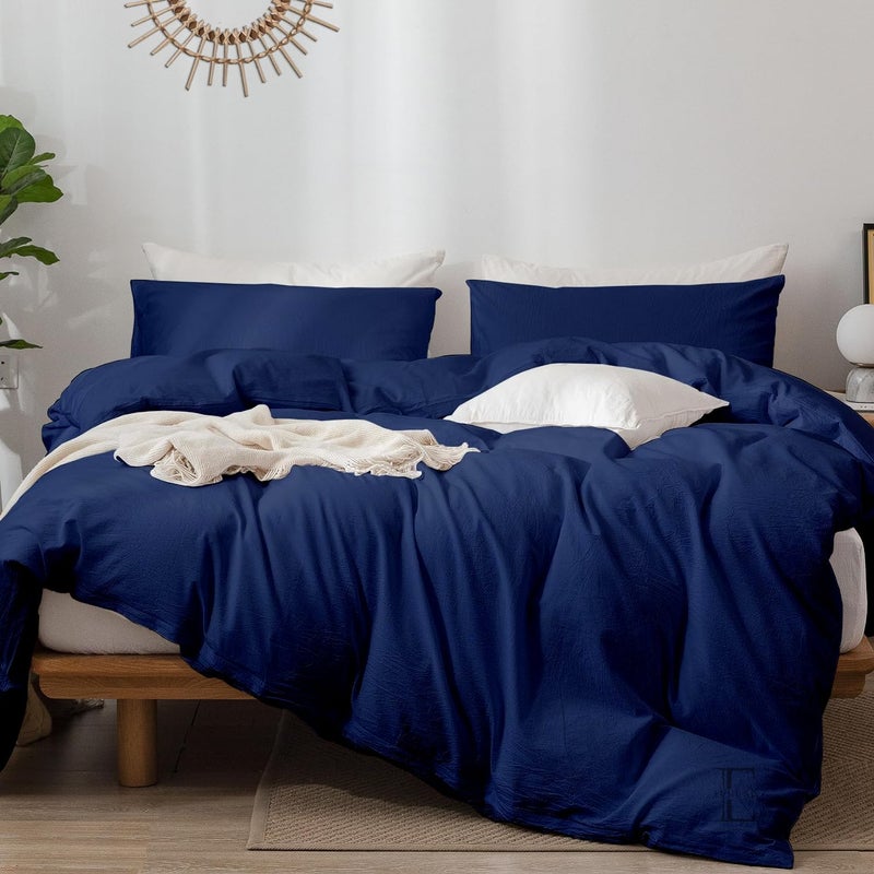 EDMUND Brushed Microfiber Double Bed Duvet Cover SetComforter CoverRajai CoverBlanket Cover 90x100 Inches Quilt Cover Double Bed with Zipper Pillow Cover Navy Blue - Image 4