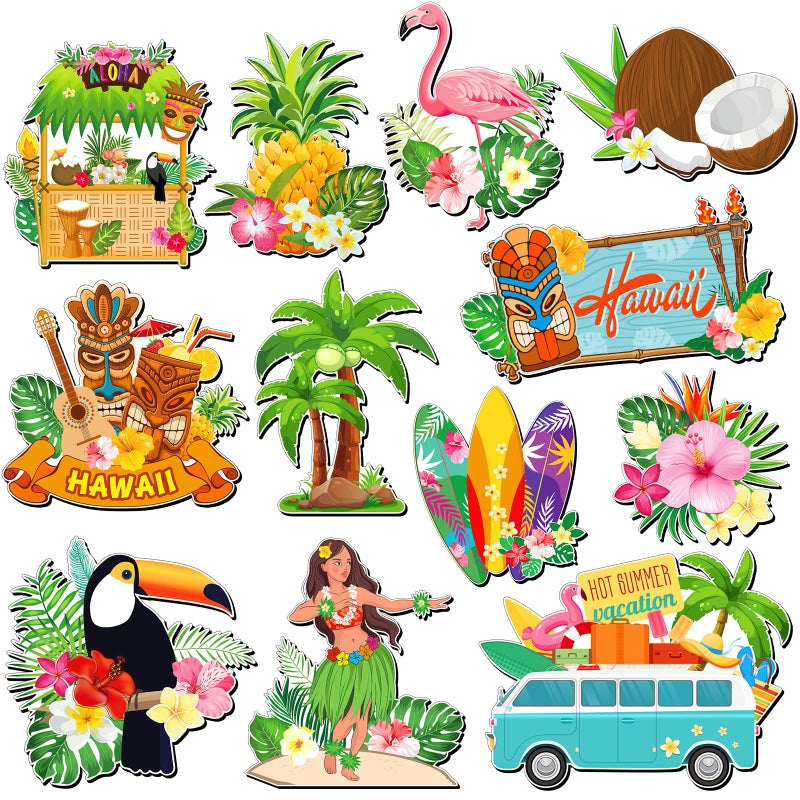 12 Pcs Hawaii Door Magnets Summer Beach Magnets Palm Tree Refrigerator Door Fridge Decor Coconut Pineapple Flamingo Sticker for Locker Refrigerator