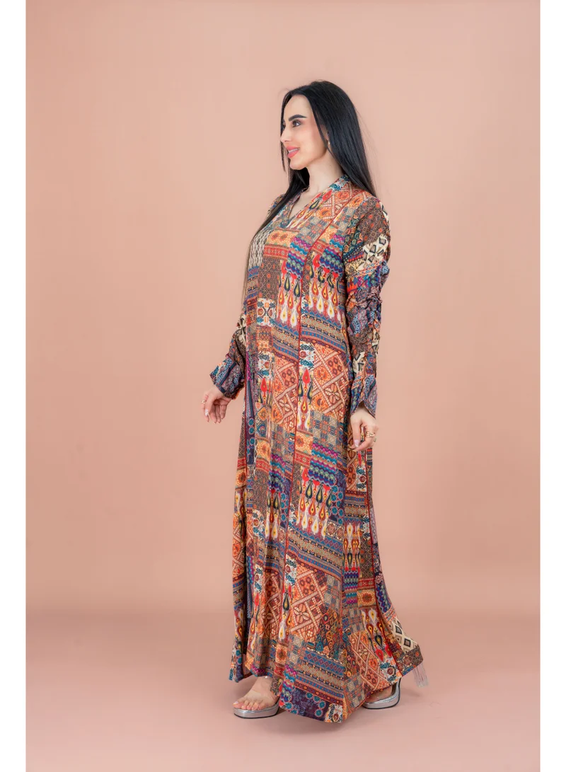 IKKXA Pattern Printed Modern Jalabiya IK079 Brown