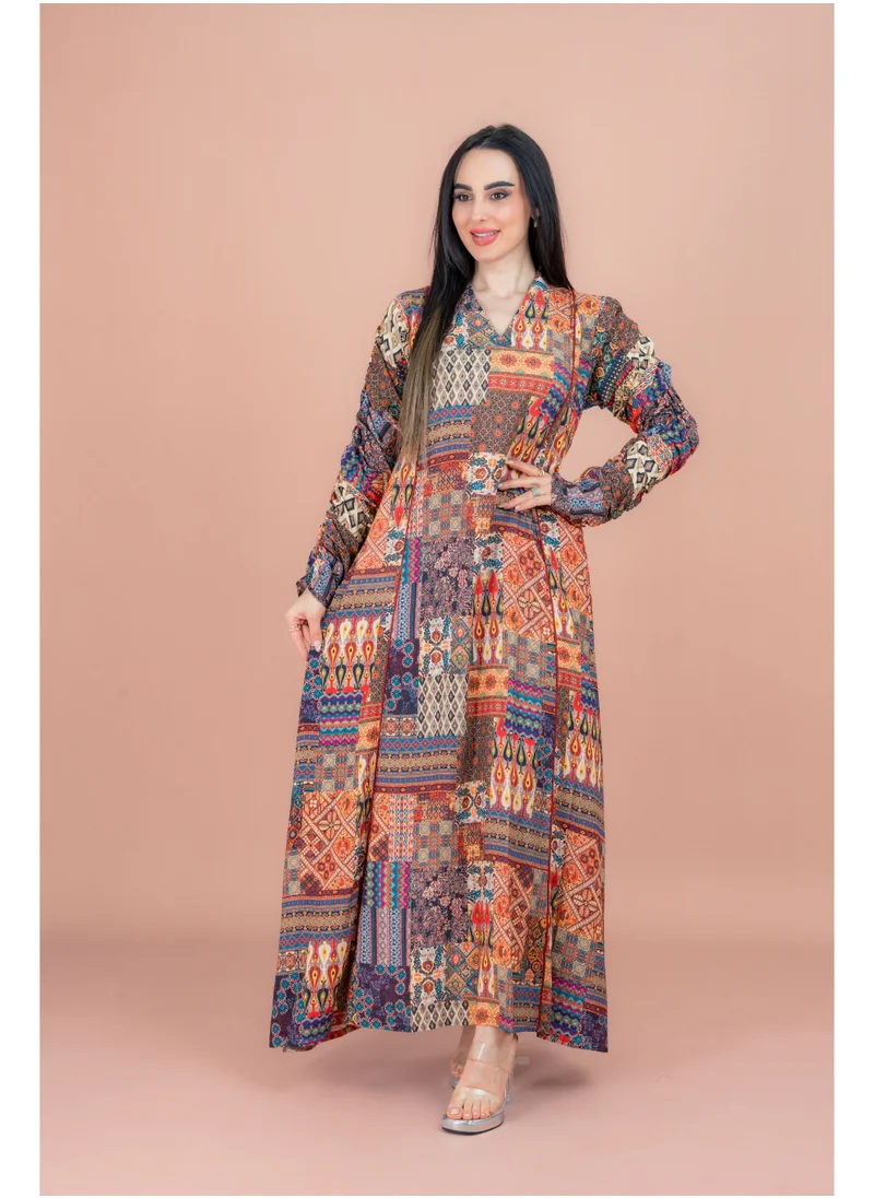 IKKXA Pattern Printed Modern Jalabiya IK079 Brown