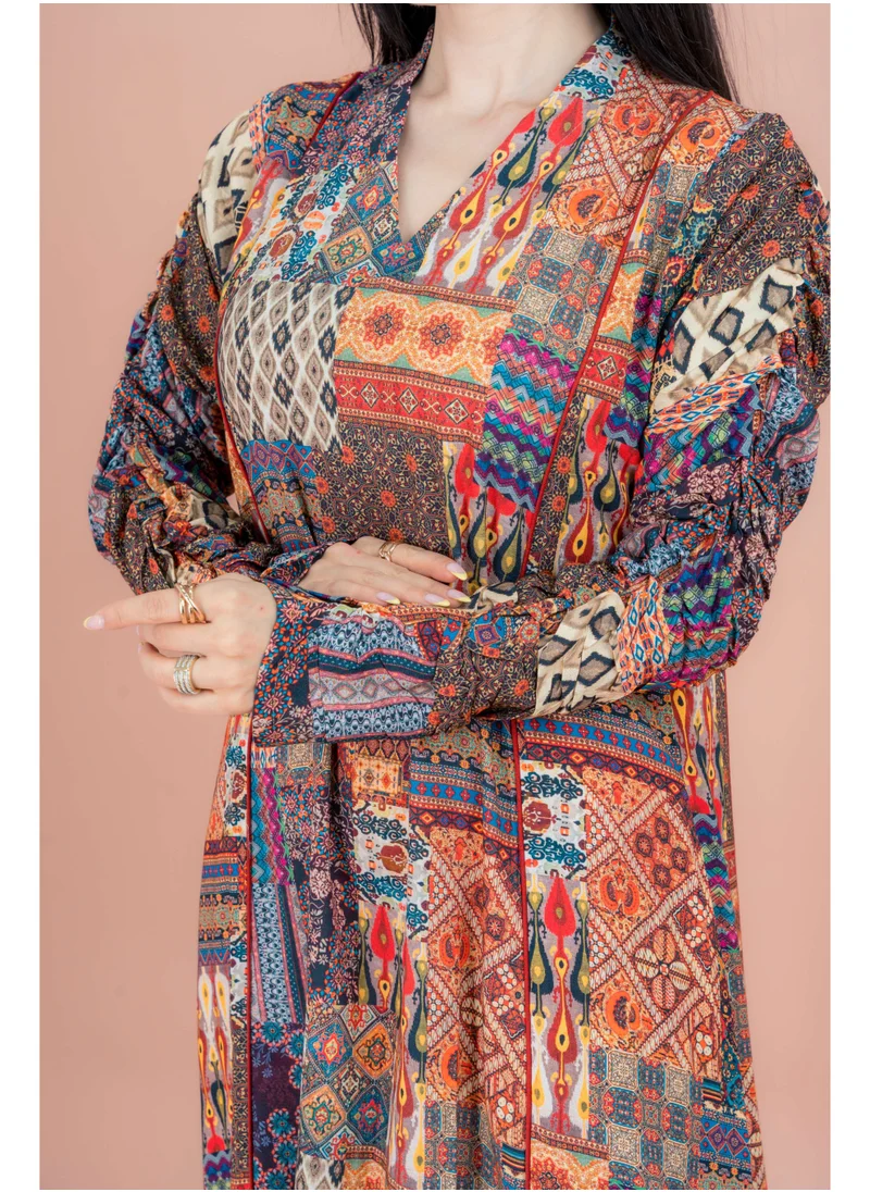 IKKXA Pattern Printed Modern Jalabiya IK079 Brown