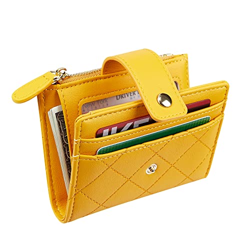 Cynure Women's Cute Leather Card Holder Small Compact Bifold Wallet with Zip Coin Pocket, Yellow - Image 4