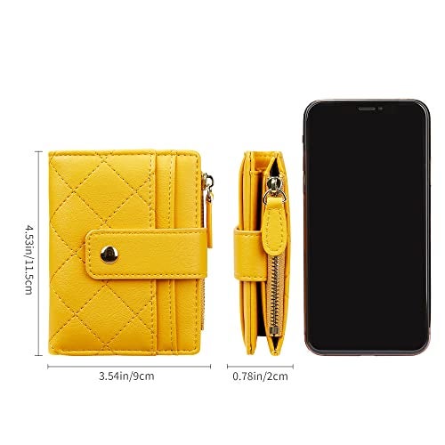 Cynure Women's Cute Leather Card Holder Small Compact Bifold Wallet with Zip Coin Pocket, Yellow - Image 5